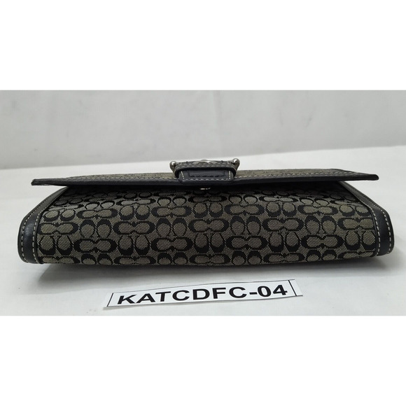 Coach Signature Black Canvas Buckle Credit Card ID Window Trifold Wallet - Picture 6 of 14